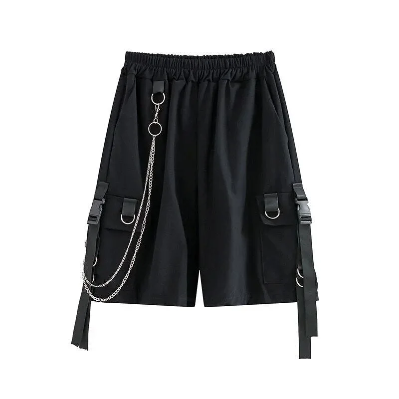 uforever21 2023 Black Hip Hop Emo Cargo Shorts Women Summer Beach Shorts with Chain Streetwear Casual Female Sportswear Alt Aesthetic Pants
