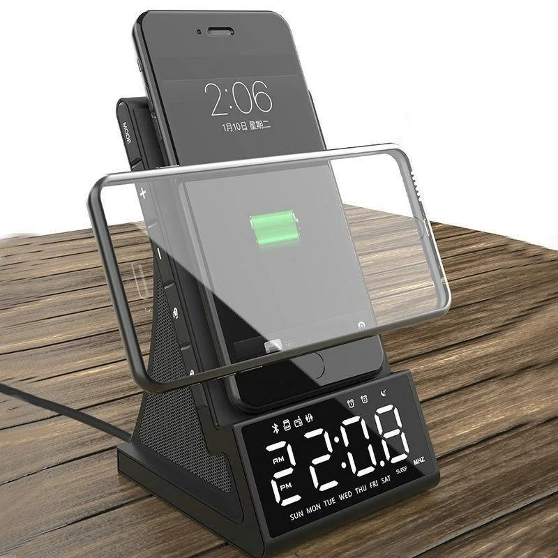 Wireless Charging Bluetooth Speaker Dock Alarm Clock - vzzhome
