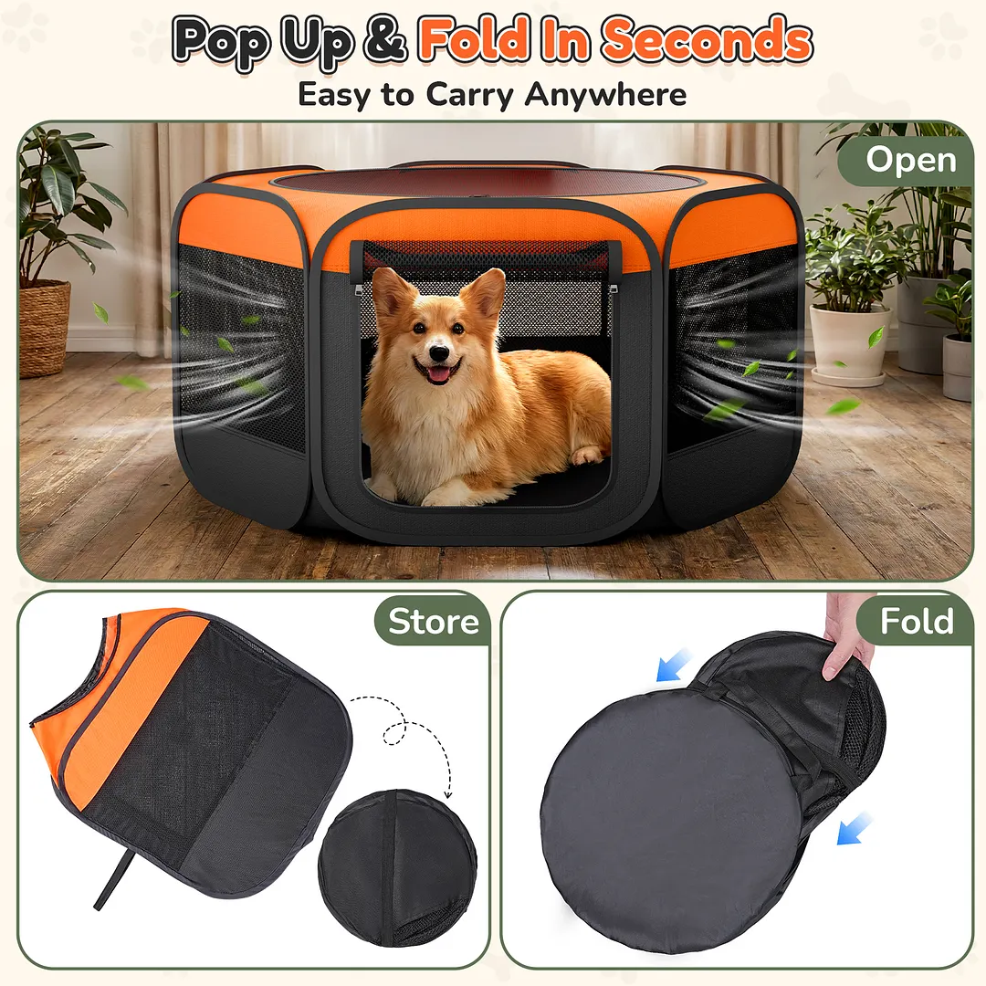 Dog Playpen, Hexagonal Foldable Pet Enclosure for Indoor and Outdoor Use
