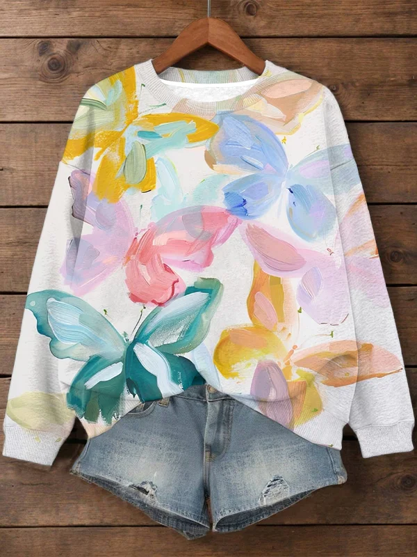 Women's Butterfly Oil Painting Print Casual Sweatshirt