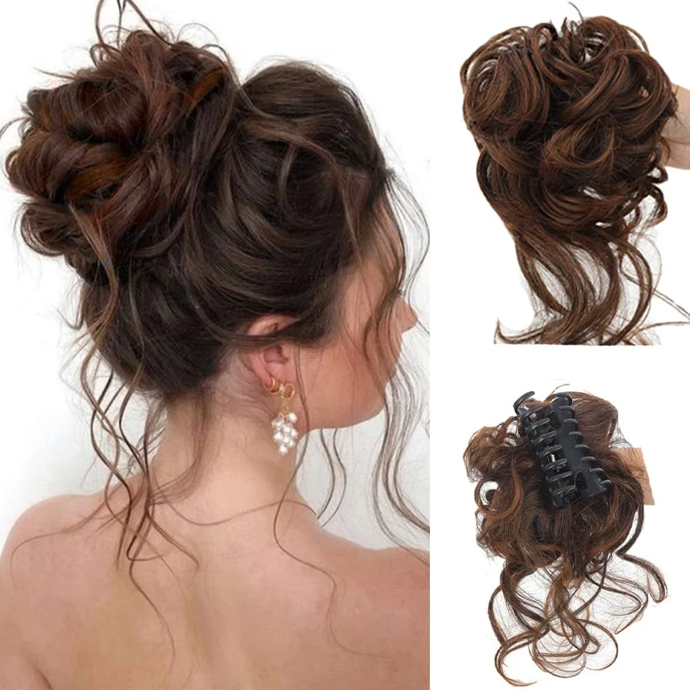 Messy Bun Hair Piece, Wavy Curly Chignon Ponytail Hairpiece for Daily Wear