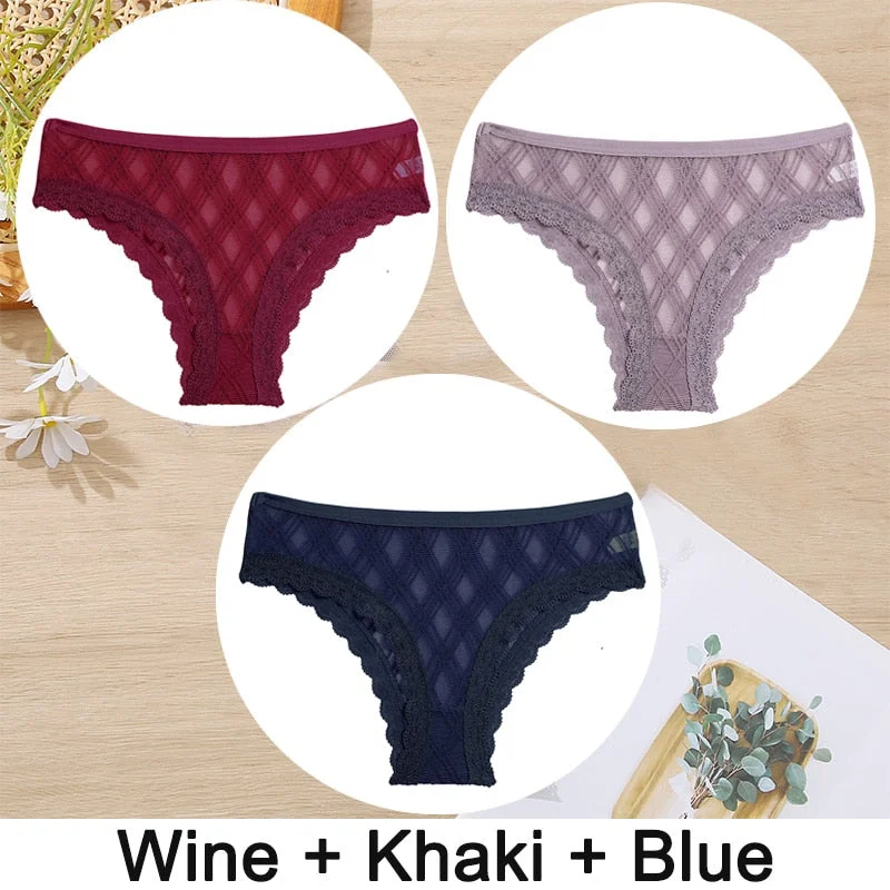 3PCS/Set Women Panties Sexy Underwear Lace Panties Lingerie Female Floral Lace Briefs Perspective Finetoo Design Ladies Pantys