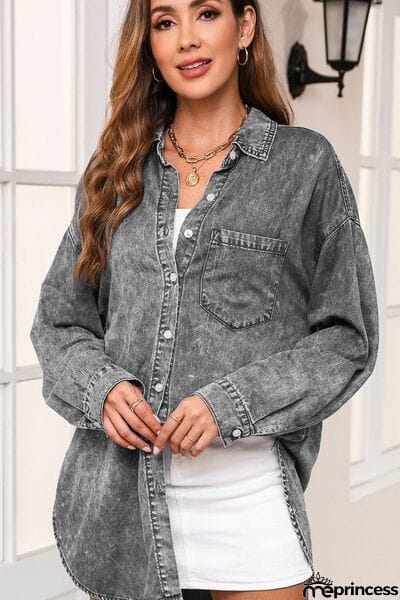 Button Up Dropped Shoulder Denim Top