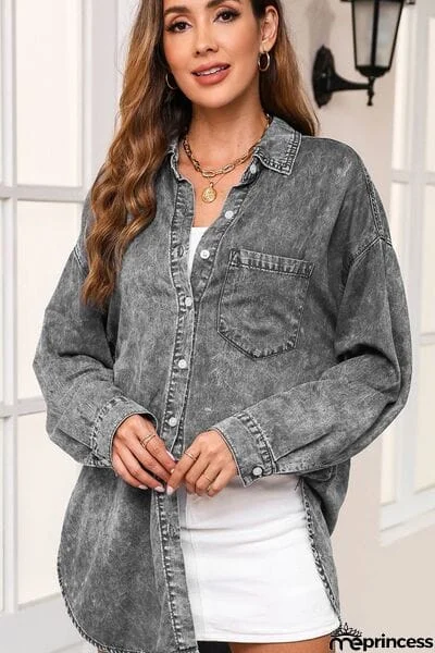 Button Up Dropped Shoulder Denim Top