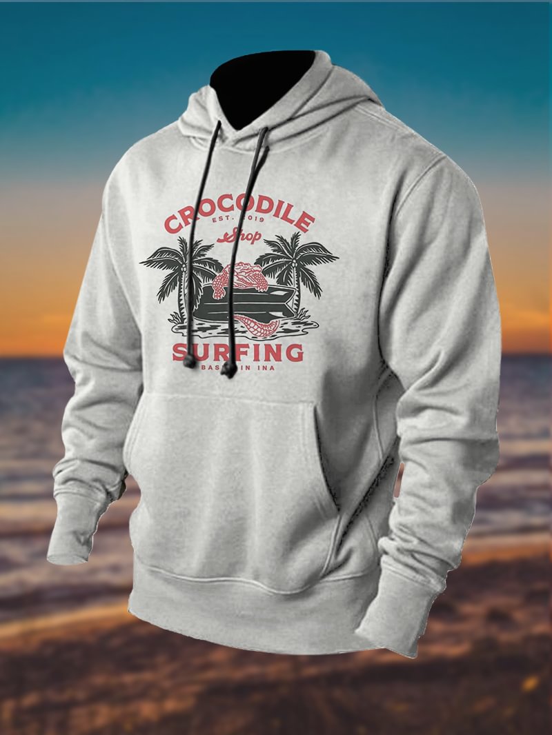Crocodile Surfing Printed Men's Hoodie in  mildstyles
