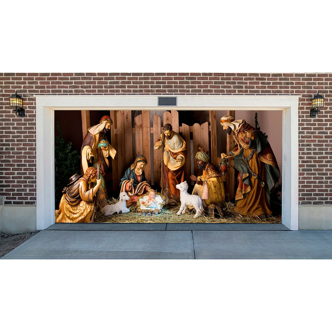 Outdoor Nativity Scene Christmas Holiday Home Garage Decor Billboard Door Mural