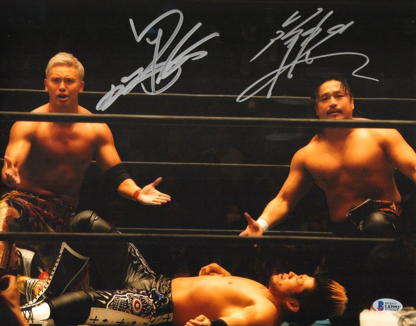 Hirooki Goto Kazuchika Okada Signed 11x14 Photo Poster painting BAS COA New Japan Pro Wrestling