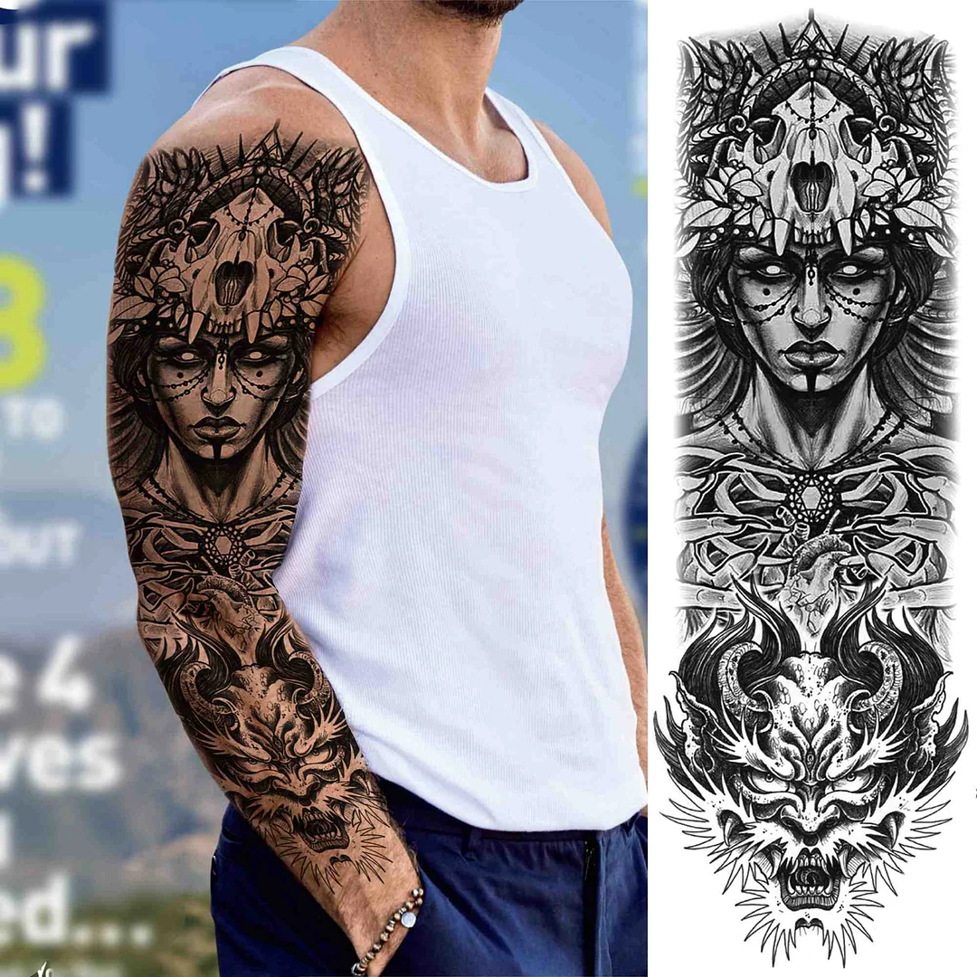 Sexy Wolf Full Flower Arm Temporary Tattoo Stickers For Men Body Art Sleeve Tattoo Decals Girl Women Waterproof Tatoo Fox Legs