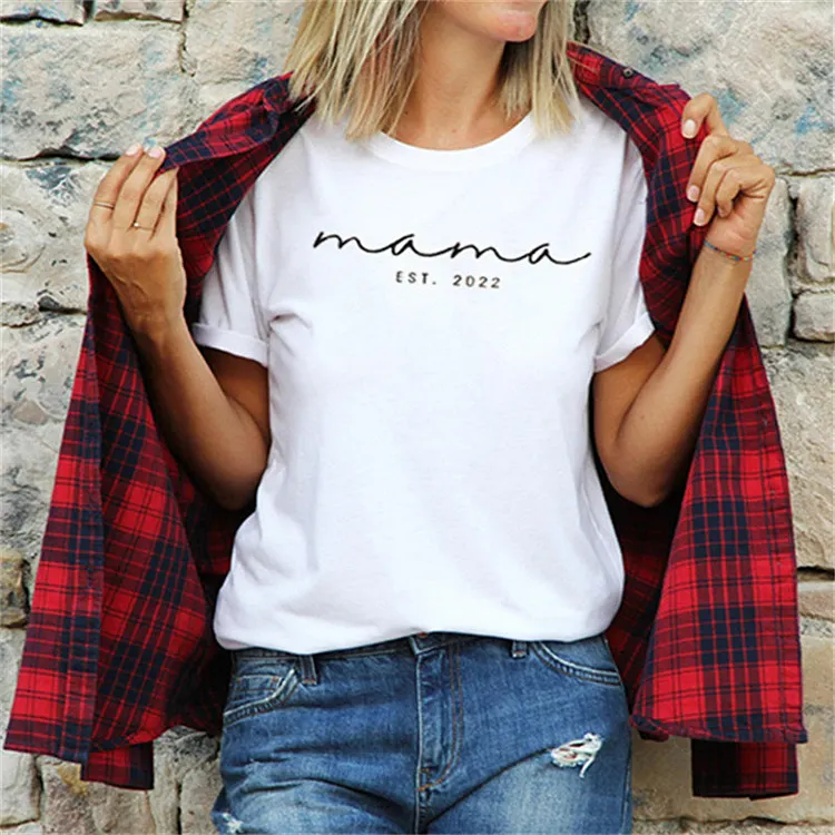Custom Mama Est Year T-shirt, With Names on the Sleeve,Mothers Day T-shirt, Personalised T-shirt, Mother's Day Gift, New Mum Gift, Mother Birthday