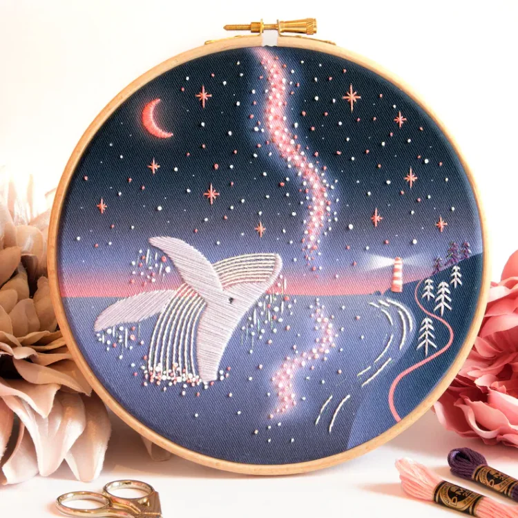 Milky Way Embroidery Kit -Celestial Lunar Whale and Space Theme Suitable For Beginners