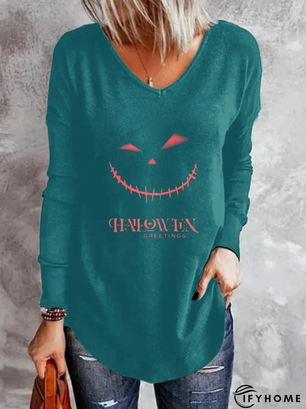 Off Shoulder Casual Cotton Blends Cartoon Halloween T-shirt | IFYHOME
