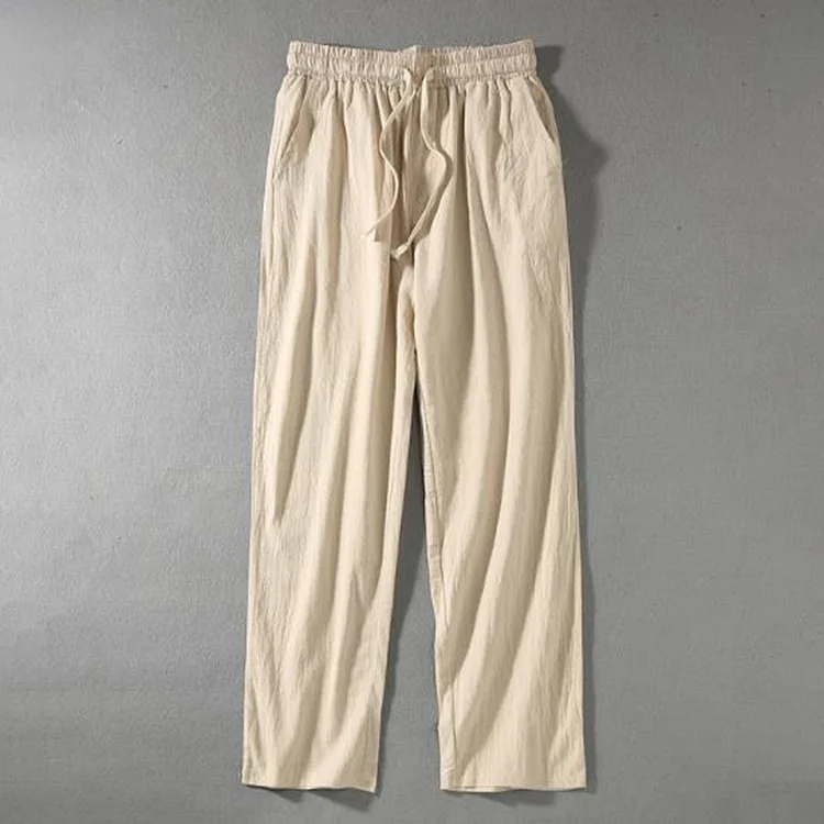 Men'S Vintage Drawstring Casual Cotton Linen Large Size Pants