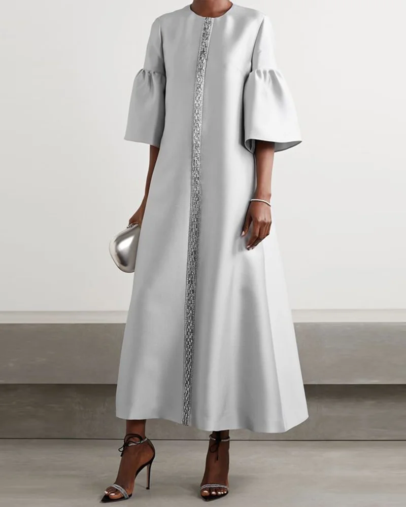 Satin round neck oversize robe dress