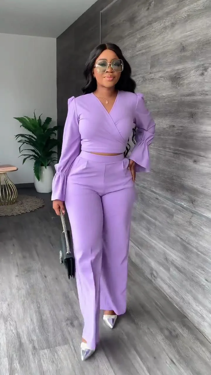 Flared Long Sleeve Two Piece Pant Set