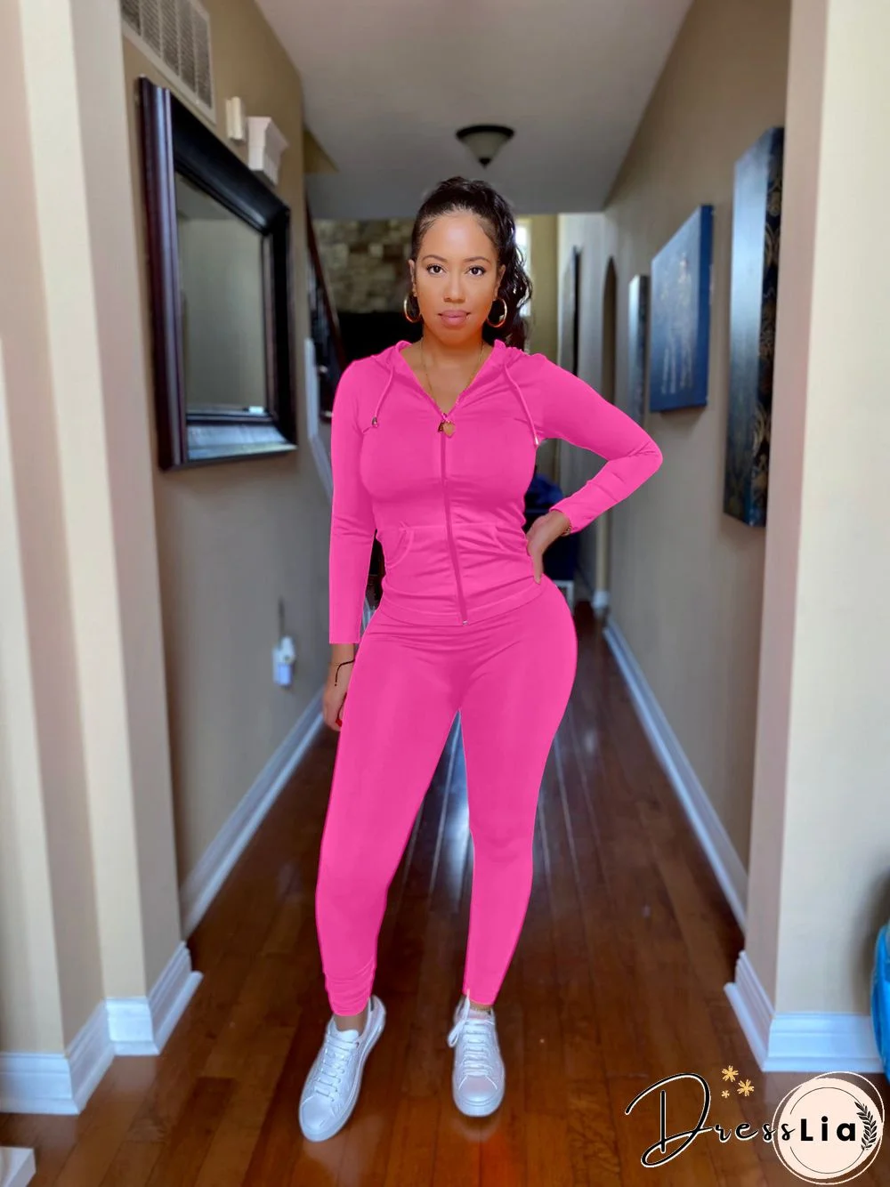 Zipper Hooded Sweatshirts Pants Joggers 2 Piece Suit