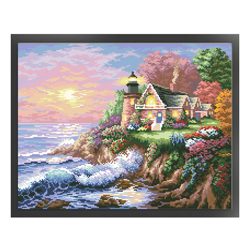 9CT Full Cross Stitch Bead Embroidery - Seaside Garden Lake(Canvas|55*43CM)