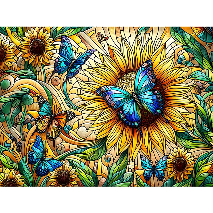 Sunflower Butterfly Glass Painting 40*30CM (Canvas) Full Round Drill Diamond Painting gbfke