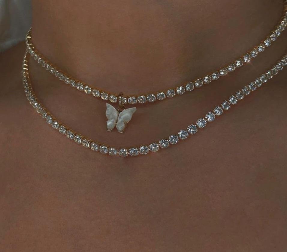 Women Rhinestone Chain Choker Bohomian Butterfly Pendant Necklace-VESSFUL