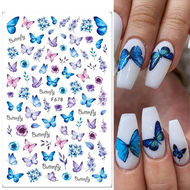 Black White Butterfly 3D Nails Sticker Geometry Decals Flower Gold DIY Decals Designs For Nail Art Manicures Decorations Salon