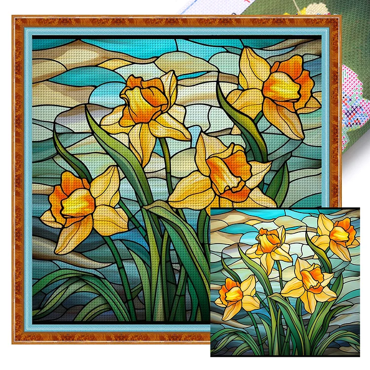 Glass Painting-Daffodils (50*50cm) 11CT Stamped Cross Stitch gbfke