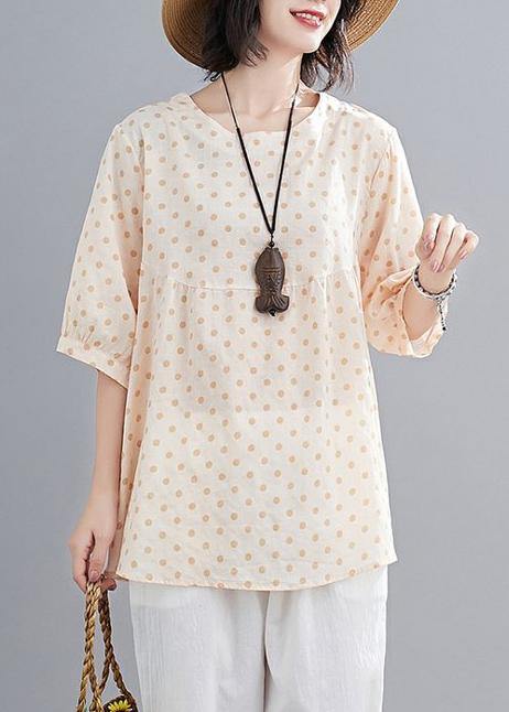 VCSHOES o neck lantern sleeve Cotton summer quilting top Wardrobes yellow dotted tops