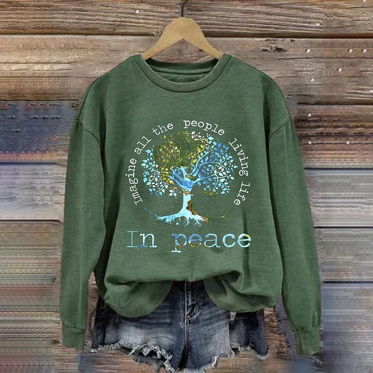 Comstylish Imaging All The People Living Life In Peace Print Long Sleeve Sweatshirt