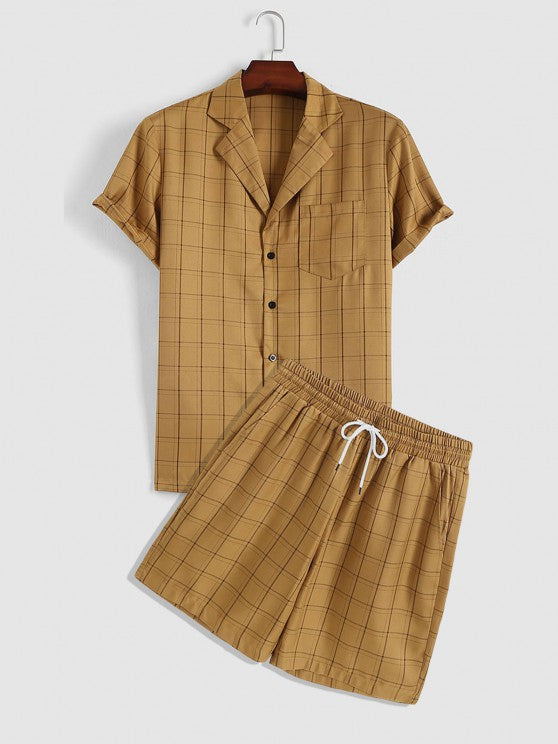 Check Pattern Shirt And Shorts Set