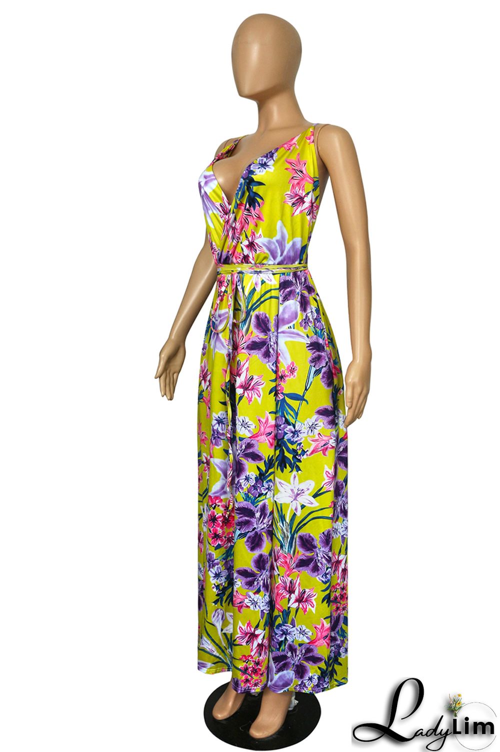 Black Fashion Sexy Plus Size Print Bandage Backless Slit Spaghetti Strap Long Dress