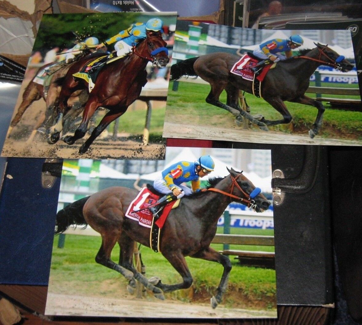 3 AMERICAN PHAROAH Preakness Stakes Kentucky Derby Horse Racing 8x10 Photo Poster paintings