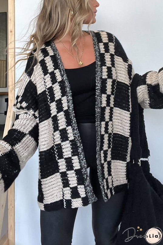 Casual Plaid Mid-length Loose Knitted Outerwear