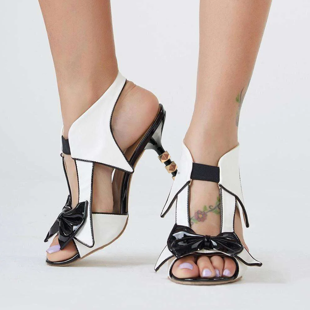 Black & White Peep Toe Decorative Heel Cut Out Slingback Pumps Nicepairs