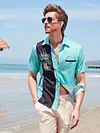 Casual Hawaiian Coconut Guitar Stitching Men's Large Shirt