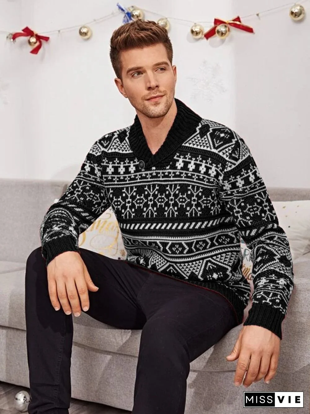 Elk Lapel Knit Sweater Man