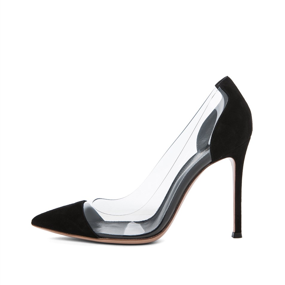 GOOSHOE Leila Black Clear Pointy Toe Stiletto Heel Pumps