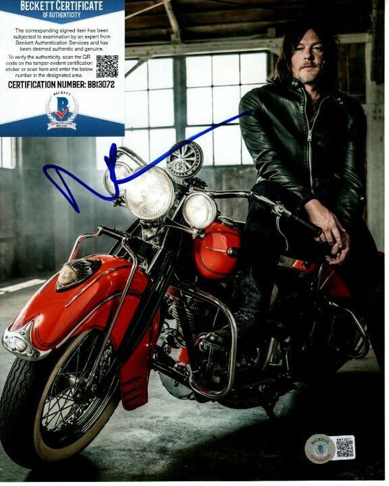 Norman reedus signed motorcycle 8x10 Photo Poster painting beckett bas