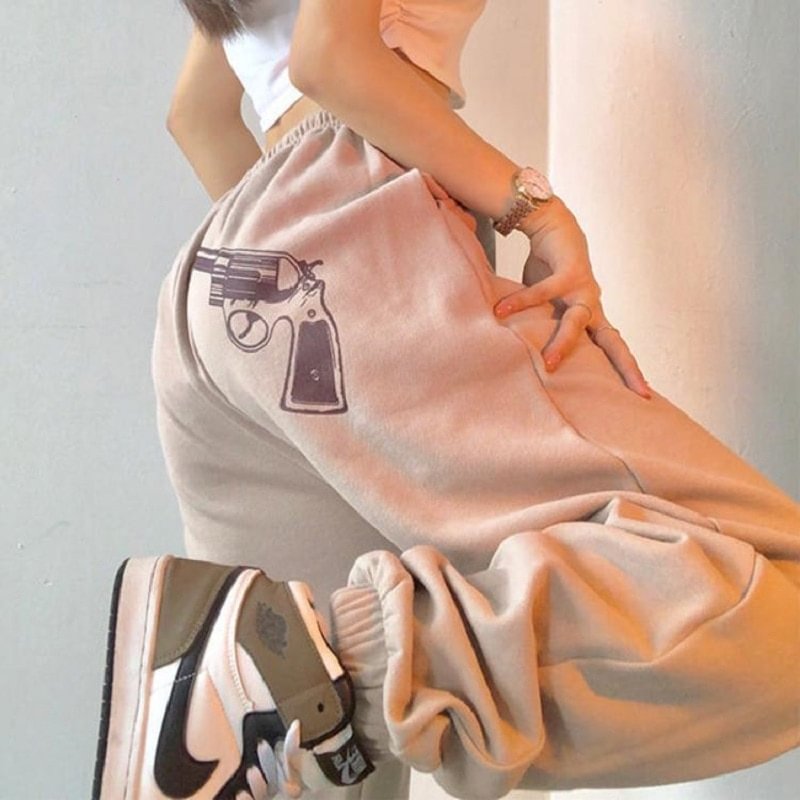 Fongt Y2K Harajuku Khaki Joggers Sweatpants Women Gothic Streetwear Wide Leg Sports Pants Hip Hop High Waist Baggy Trousers