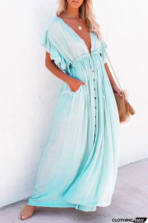 Fairy Air Fluttering V-neck  Ruffle Sleeves Dress