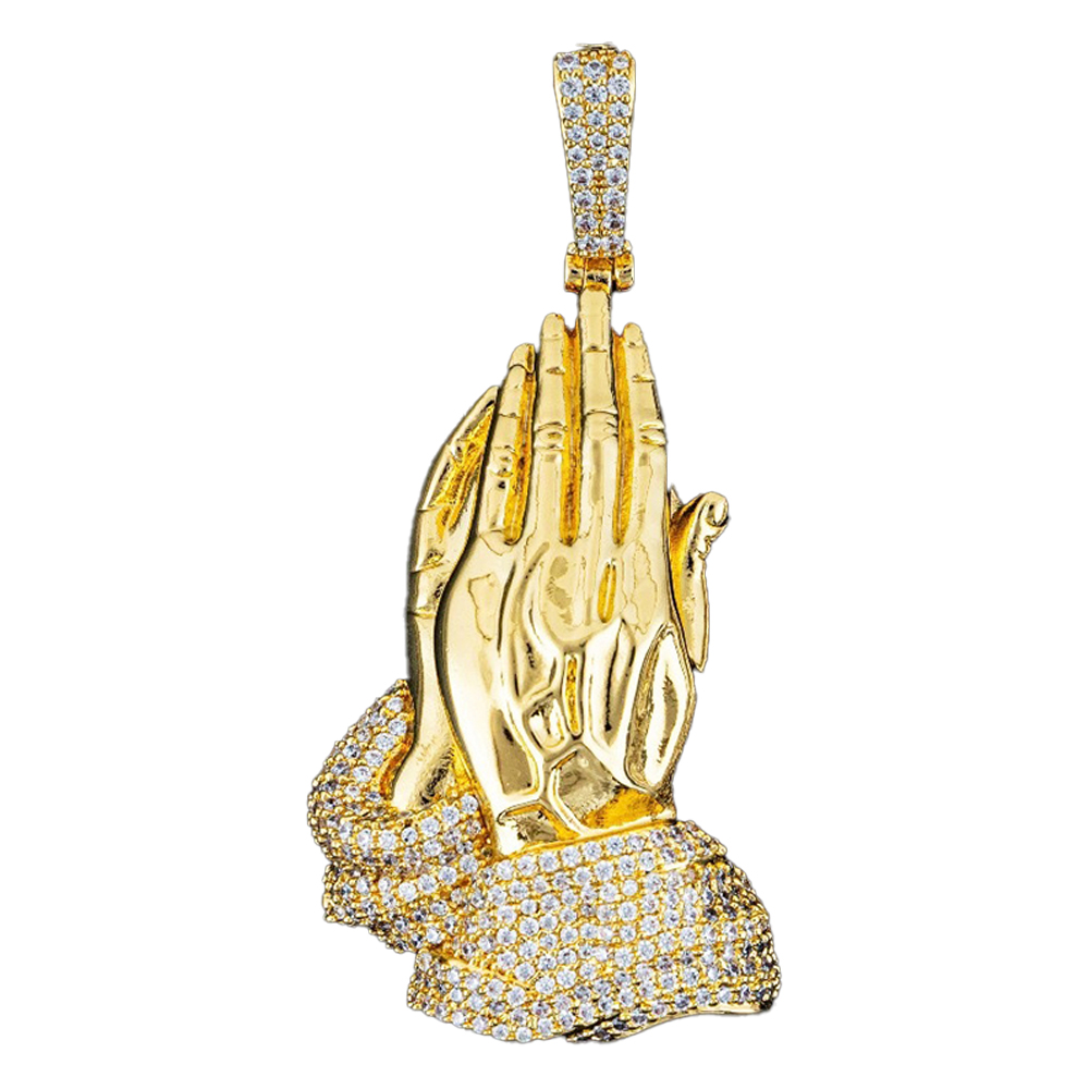 Creative 3D Praying Hands Iced Out Bling CZ Stone Pendants