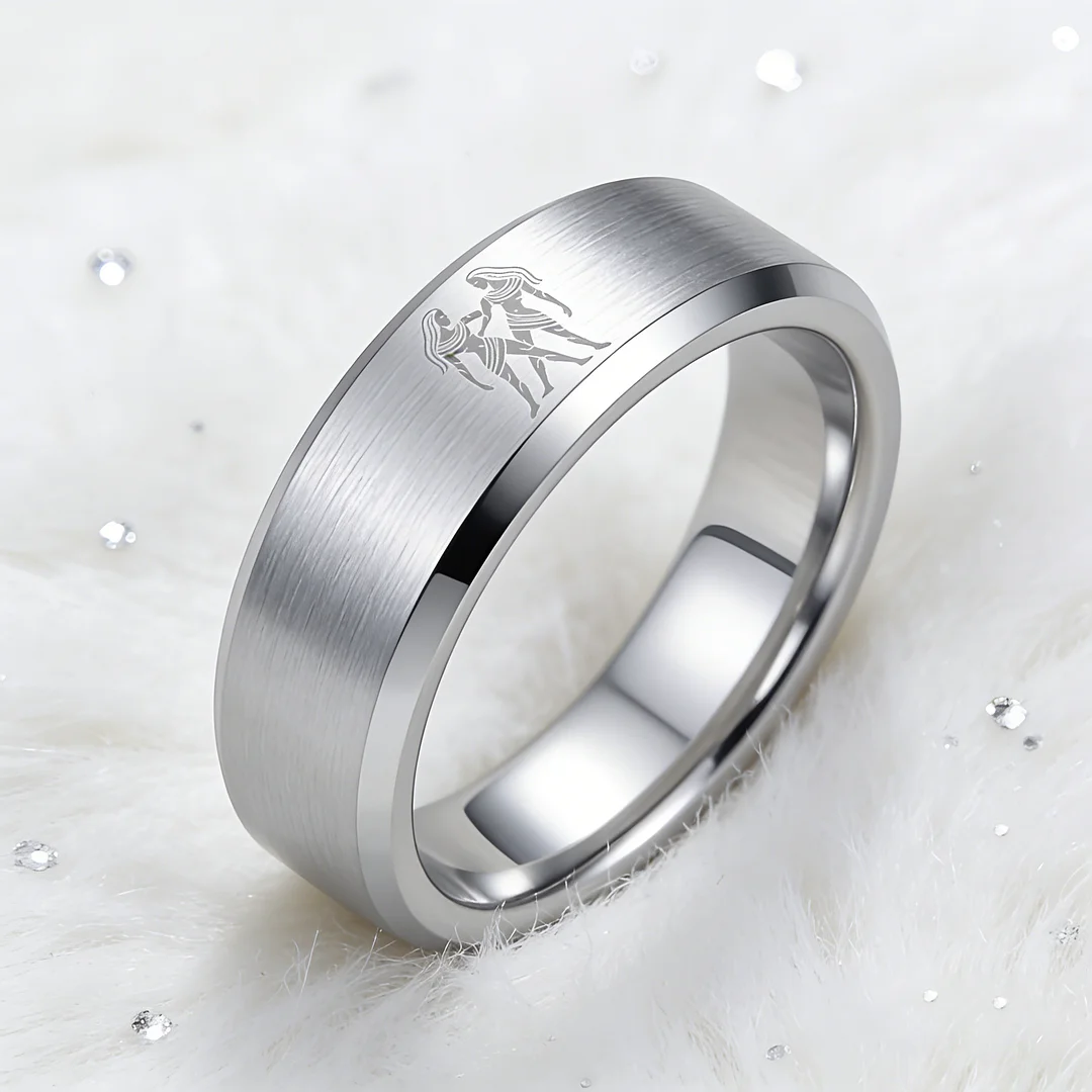 Sliver Gemini Tungsten Carbide Rings Beveled Edges Sliver Laser Etched Couple Wedding Bands 4MM 6MM 8MM