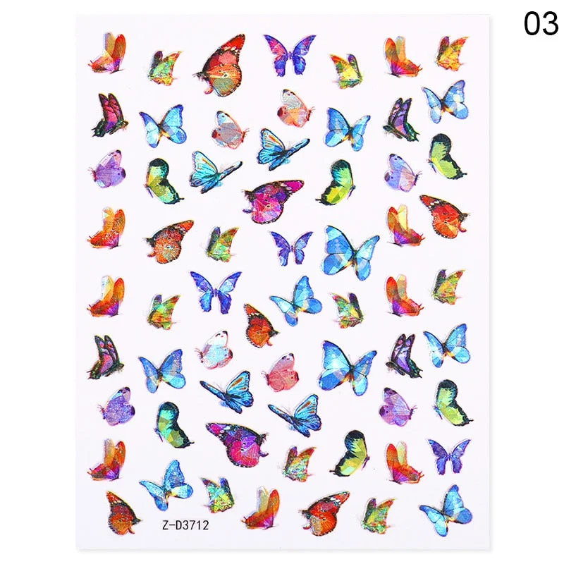 1PC 3D Butterfly Nail Sticker Spring Flower Leaves Alphabet Valentines's Day Transfer Foil Slider Nail Art Decoration Manicures
