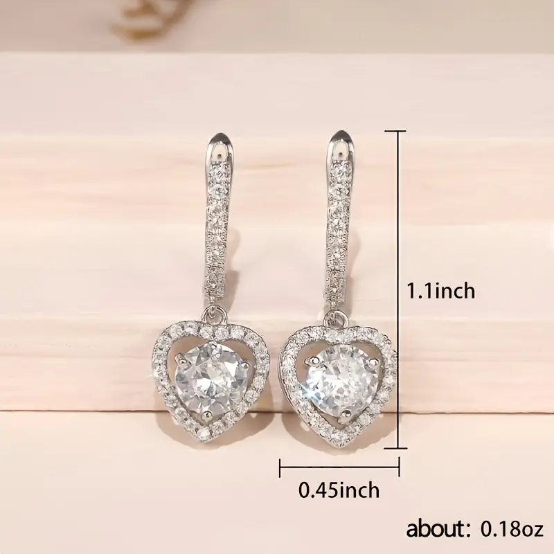 hollow heart shaped zirconia hoop drop earrings delicate jewelry for women girls gift 1pair 3