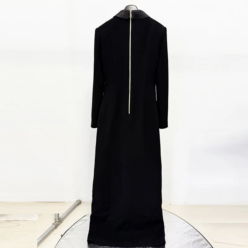 Nigikala Nigikala Star Fashion Diamond-Tender Button Deep V Suit Collar Open Fork Dress Dress Long Dress