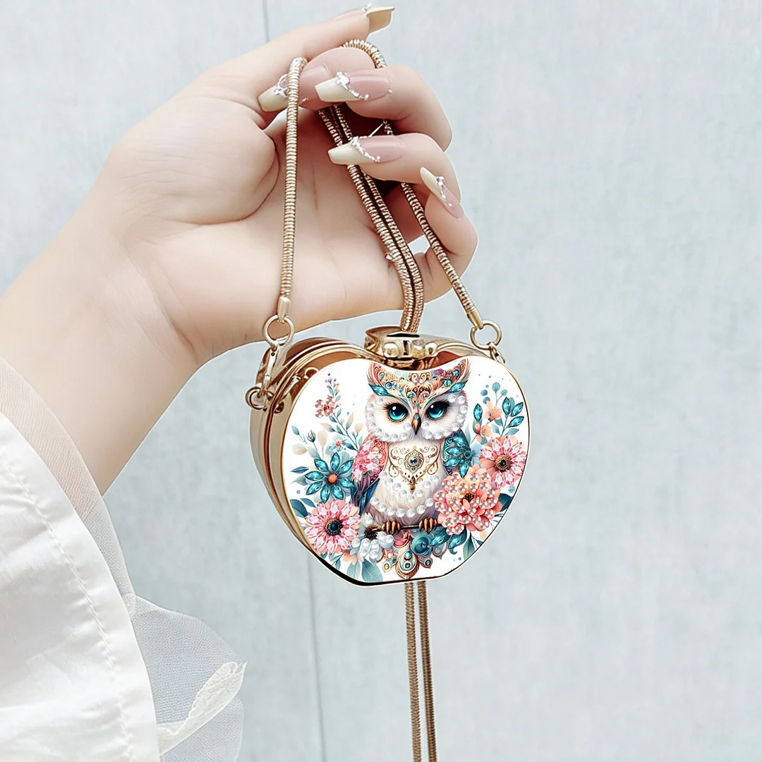 Owls and Flowers DIY Acrylic Love Diamond Art Painting Card Case Wallet with Chain Small Diamond Painting Crossbody Bag for Adults Women Girls Gift
