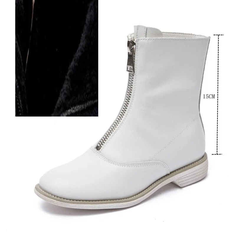 AIYUQI Women's Autumn Boots Genuine Leather 2021 New Trend Front Zipper Ladies Shoes Boots Low Heel Ankle Boots Women