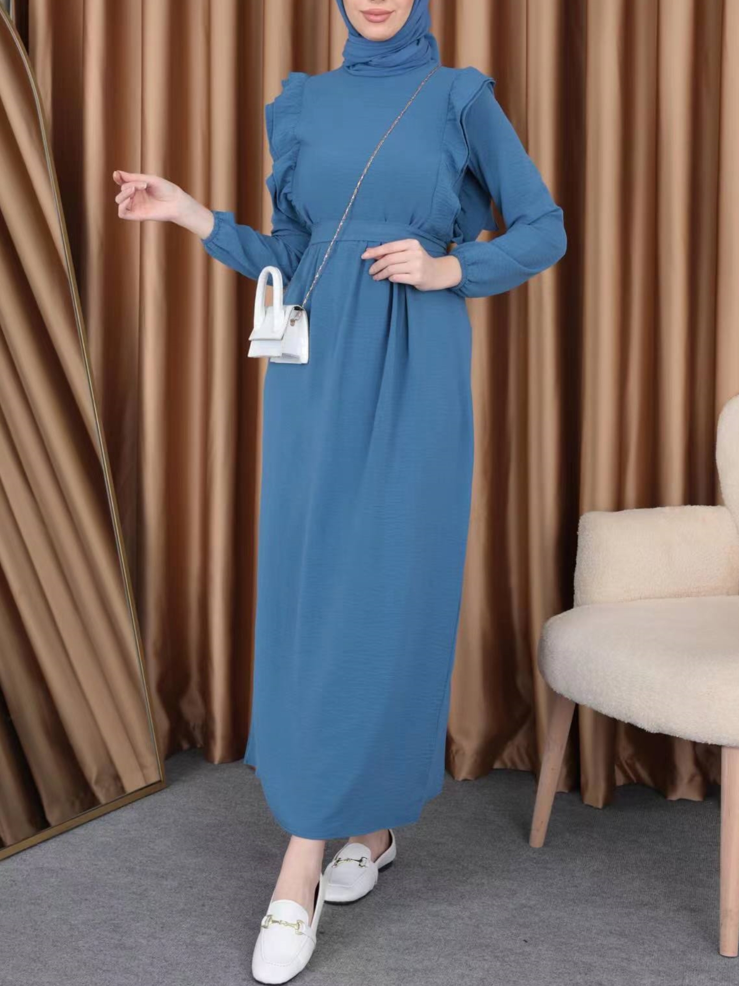 Elegant Ruffle Sleeve Solid Color Long Strappy Dress | Oxredo Shop Ramadan Sale