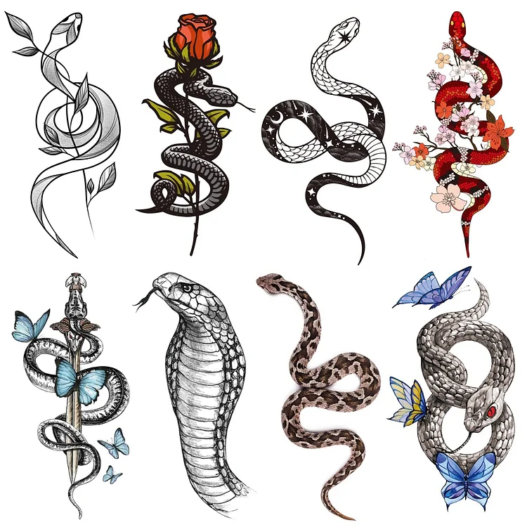 8 Sheets Snake Temporary Tattoos Stickers
