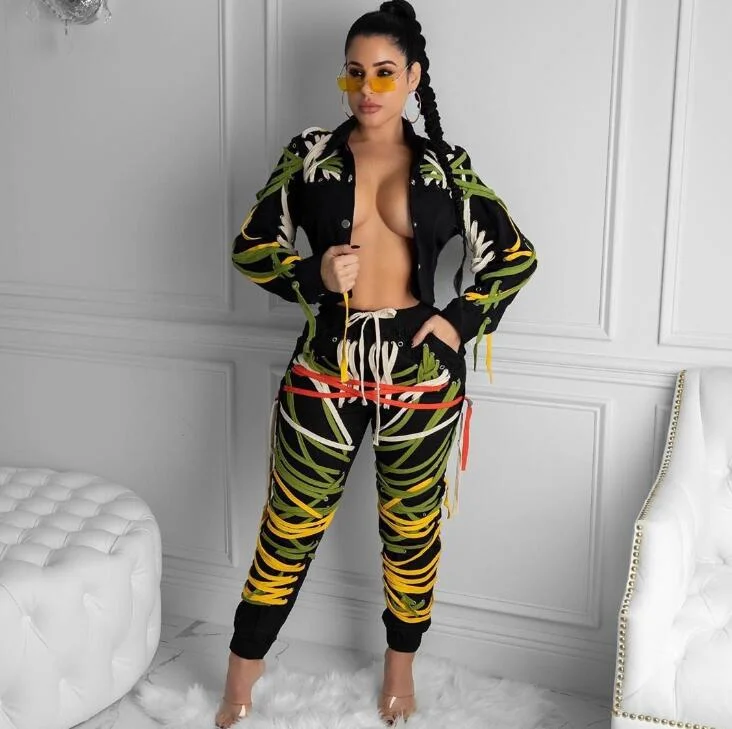 CM.YAYA Streetwear Women Lace Up Strings Pants High Waist Hip Hop Trousers Activewear Sports Jogger Sweatpants