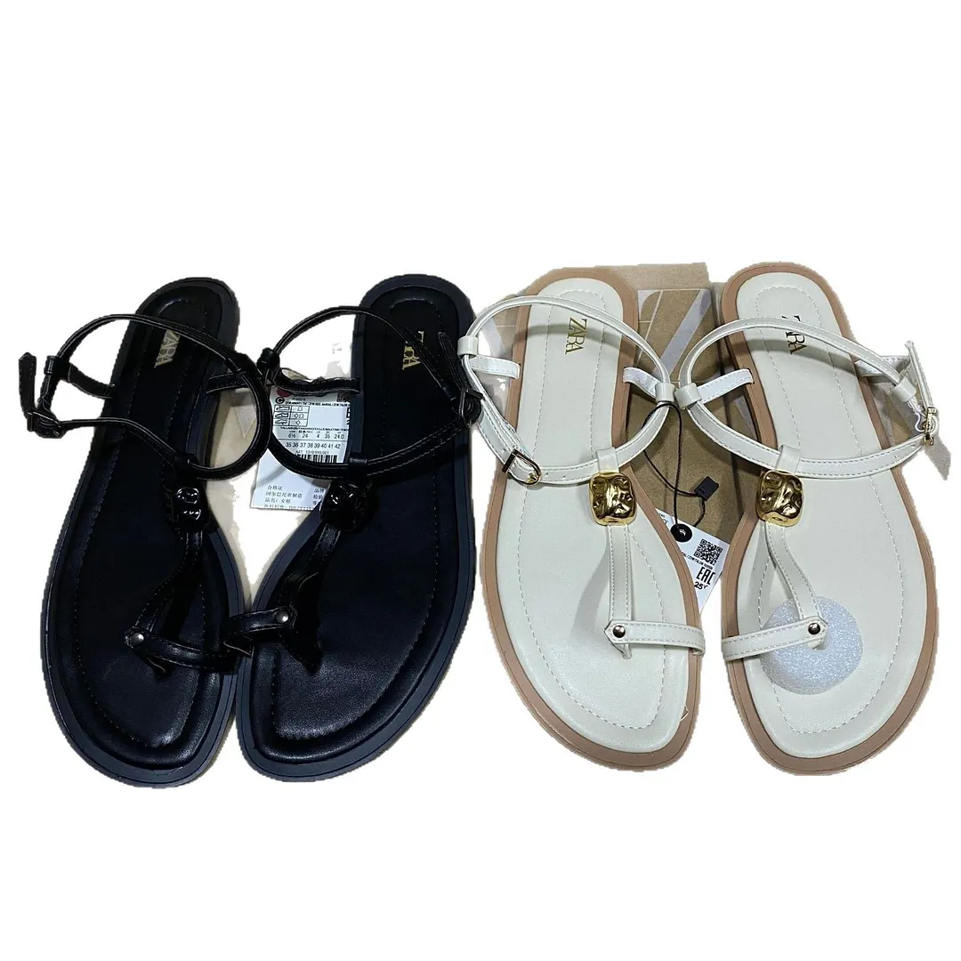 Breakj Breakj Spring New Black And White Round Head Flat Bottom And Fine Heel Head Behind The Word With Women's Shoes