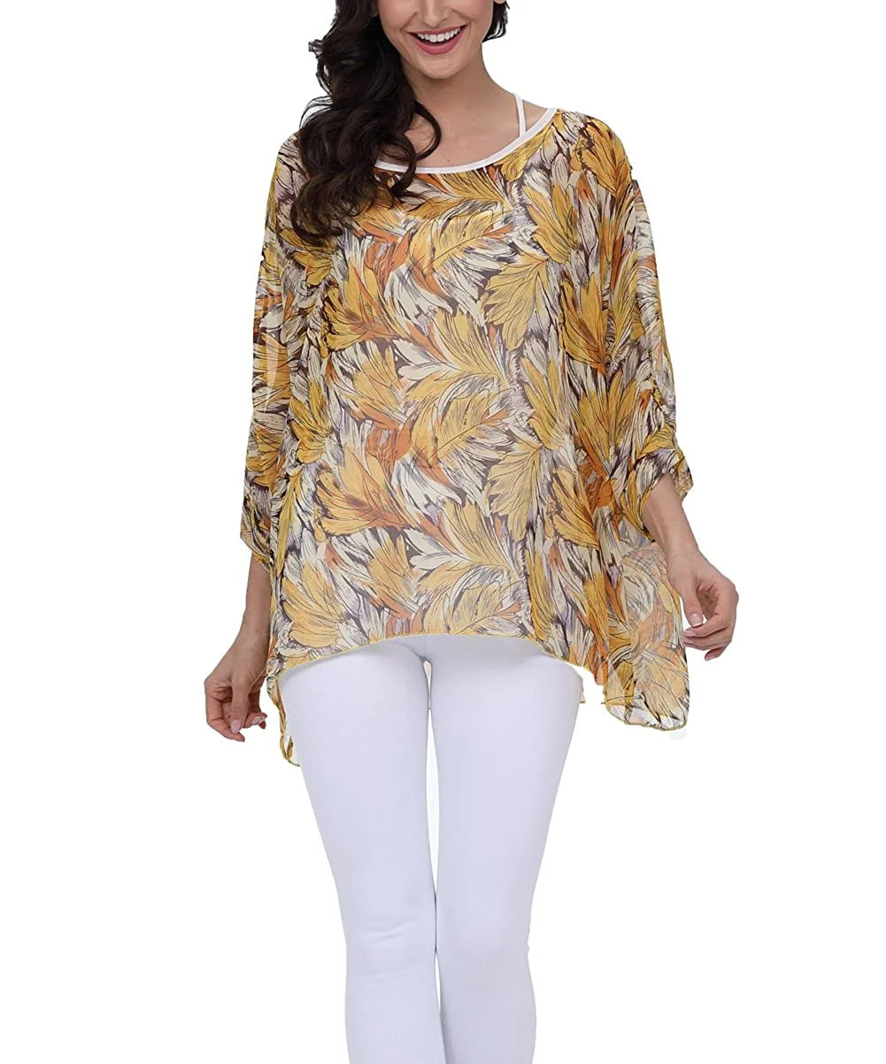 Women Summer Beach Blouse Tunic Tops Floral Printed Batwing Sleeve Top Chiffon Poncho Casual Loose Shirt