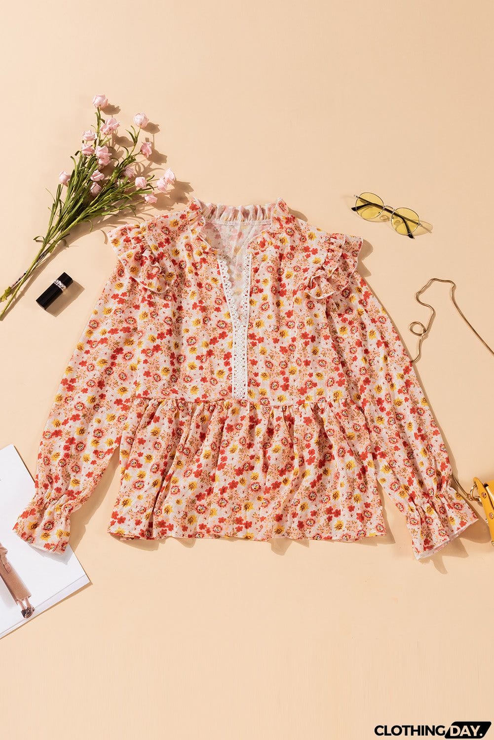 Orange Floral Peplum Blouse